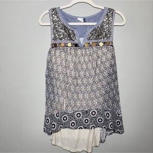 🌸 Akemi + Kin Anthropologie sequins boho sleeveless blouse oversized sz xs